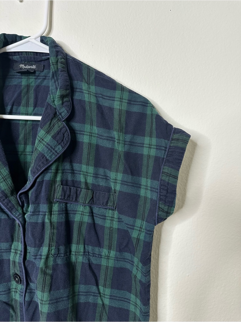 Madewell Navy and Green Plaid Short-Sleeve Button Shirt